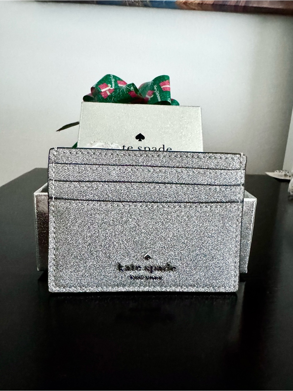 NIB Kate Spade Lunar Light Silver Glitter Boxed Small Slim Cardholder Wallet - Picture 3 of 8